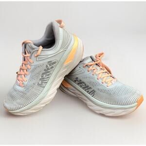 HOKA One One - Bondi 7 - Women’s 8.5 Running Shoes - Gray Coral Peach -VERY NICE